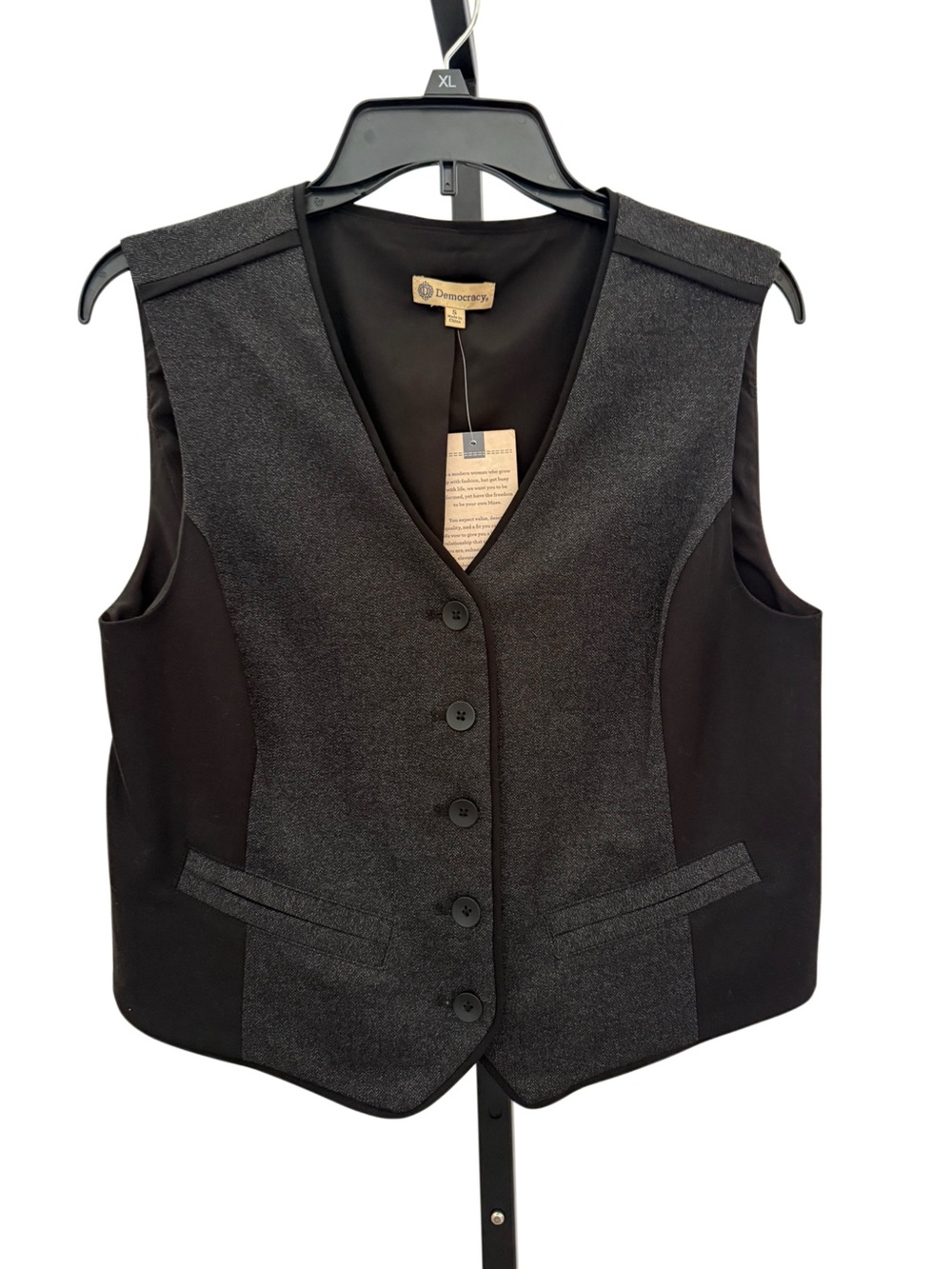 Classic Chic Office Democracy Black & Charcoal Contrast Tailored Button Vest